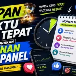 Ilustrasi kalender atau jam dengan ikon media sosial di sekitarnya, menggambarkan konsep timing
